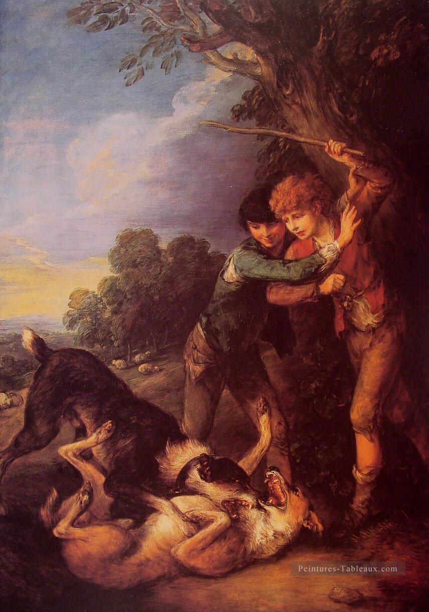 Les garçons de berger avec des chiens se battant Thomas Gainsborough Peintures à l'huile